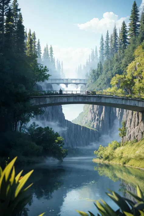 Analog style,ChromaV5,nvinkpunk,(extremely detailed CG unity 8k wallpaper),An image of a majestic river, trees on the sides, tiny waterfall, intense fog ,award winning photography, Chromatic Aberration, Detailed , HDR, Bloom, style by Monet, Pissarro, and Sisley ,trending on ArtStation, trending on CGSociety, art by midjourney, (masterpiece,best quality:1.5)