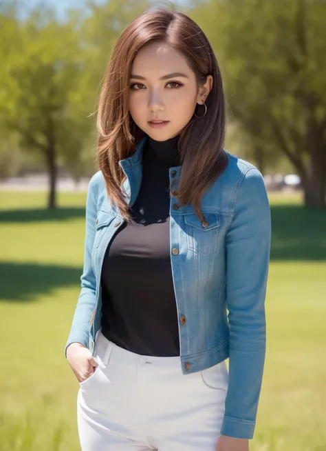 solo,woman,(looking at viewer), (parted lips,light smile),(shiny skin:1.1),blush,,spread arms,
cowboy shot,(open jacket, outdoors),
skindentation,
photo referenced,best quality, ultra high res, (photorealistic:1.4),  (detailed face and eyes),