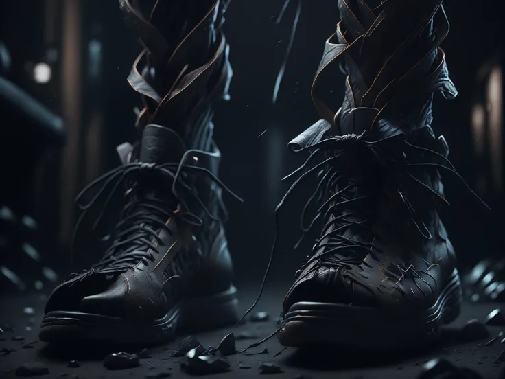 close up of a Shoes,dark style, darkness, fantasy, gothic, horror, hi-tech,(photorealistic:1.1)