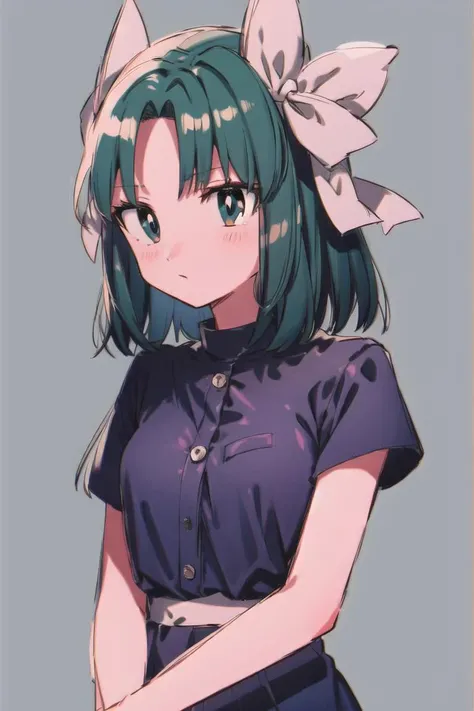 best quality, masterpiece, solo, 1girl, <lora:menma-10:0.9>, simple background, upper body,, mimav1, <lora:mima-10:0.9>,