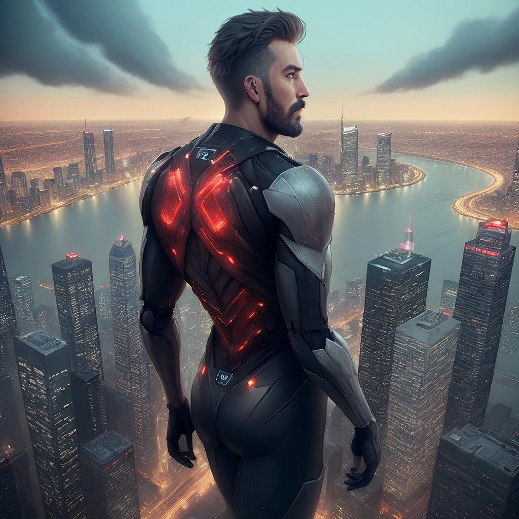 a man, city, <lora:ROBOZOMBIE:0.7>