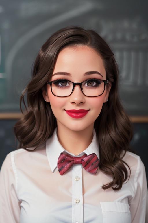 A close up of a woman wearing glasses and a bow tie - SeaArt AI