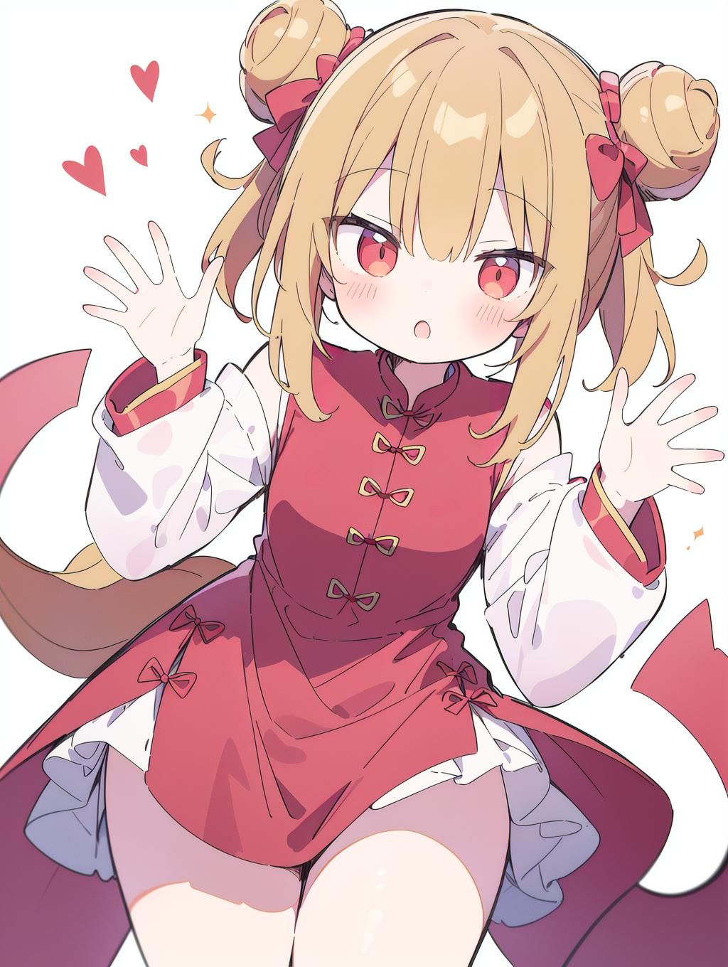 Anime girl with long blonde hair and red dress holding a red heart ...