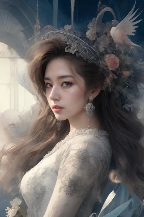 (realistic:1.3), finely detailed, quality, rembrandt lighting, (masterpiece:1.2), (photorealistic:1.2), (best quality), (detailed skin:1.3), (intricate details), dramatic, ray tracing, 1girl, japanese girl, 21 years old, detailed skin texture, (blush:0.5), (goosebumps:0.5), subsurface scattering, smiling, medium breasts, long hair curls, bangs, hair between eyes, dress, opal diamond, jewelry, gems, intricate, <lora:opal_diamond-noise:1>