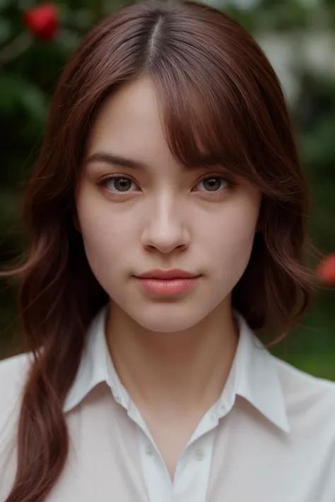 portrait of a serene woman with curly red hair, <lora:[ID]_-_Elsa_Japasal:1> elsajapasal,  wearing a white collared shirt, and standing in front of a tranquil rose garden. BREAK award winning, a23, high budget, masterpiece, best quality, ultra-detailed, ultra high res, (photorealistic:1.4), raw photo, 8k HDR, 1girl, bokeh, f1.4, 50mm, photorealistic, raw, 8k, textured skin, skin pores, intricate details <lora:epiCRealismHelper:.8> <lora:add_detail:0.8> <lora:DStyle_-_Photography_Style:.4> dstyle, RAW candid cinema, 16mm, color graded portra 400 film, remarkable color, ultra realistic, textured skin, remarkable detailed pupils, realistic dull skin noise, visible skin detail, skin fuzz, dry skin, shot with cinematic camera