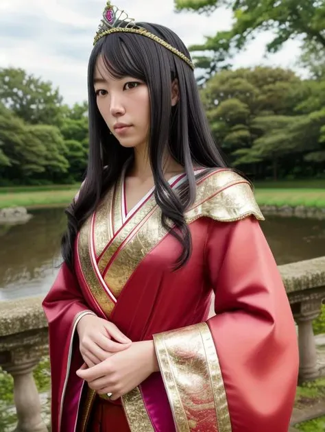 best quality, masterpiece, highres, detailed, perfect anatomy,  <lora:Detail - add_detail:0.2>,  <lyco:Change - PrincessCh:0.7>, PrincessCh, tiara, outdoors, city, japanese girl, 30 years old woman, 1girl, black hair, realistic, cosplay, european princess,