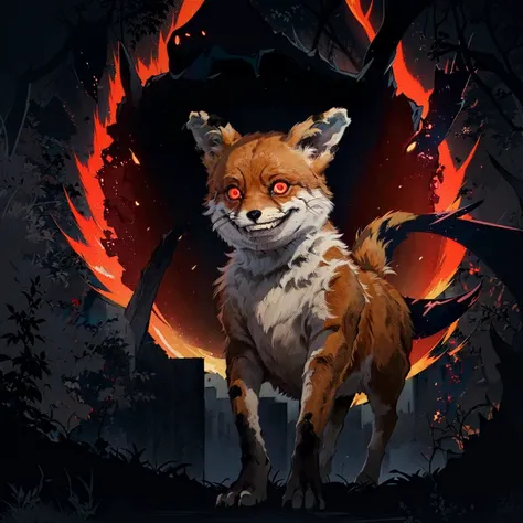 best quality, (dark lighting:1.5), dark, (extremely dark:1.3), dynamic lighting,
BREAK extremely (dark:1.1) forest,
BREAK <lora:DBKiCharge:0.55> , Ki Charge, red aura,
BREAK <lora:CursedTails:0.75> TailsTheFox walking towards behind the trees emanating , (dark lighting:1.3), (wide open red glowing eyes:1.2), (wide grin:1.2), no humans animal, animal focus,