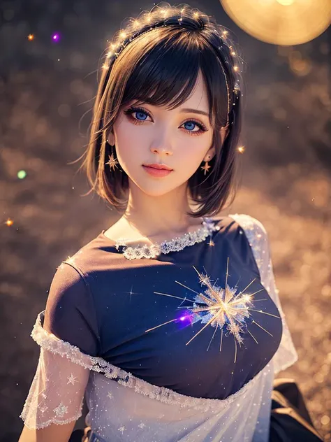 (best quality, masterpiece:1.2),ultra detailed,(photo realistic:1.4),solo,cute girl,upper body,light_particles,<lora:KiraKiraEffect_v1:0.8>,(beautiful eyeliner:1), <lora:kaleidoscope_v1:0.3>