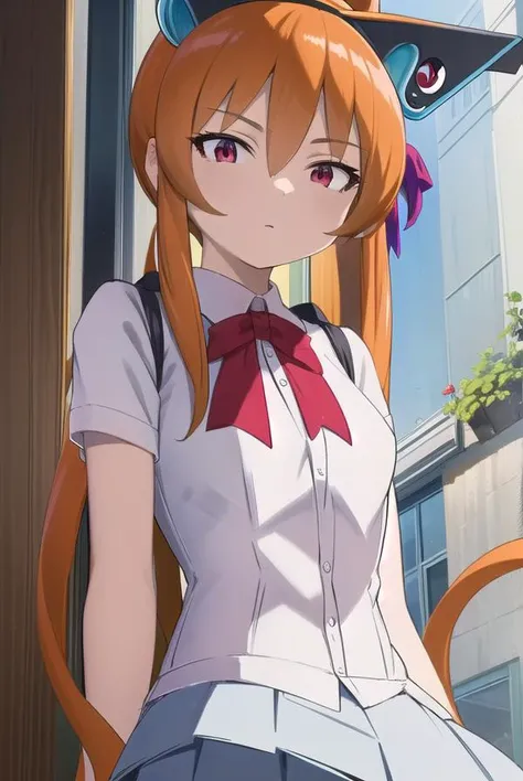 alisasoutherncross, <lora:alisa southernrcross movie-lora-nochekaiser:1>,
alisa southerncross, long hair, hair ornament, animal ears, twintails, (red eyes:1.3), cat ears, orange hair,
BREAK skirt, shirt, bow, white shirt, short sleeves, wings,
BREAK looking at viewer, (cowboy shot:1.5),
BREAK <lyco:GoodHands-beta2:1>, (masterpiece:1.2), best quality, high resolution, unity 8k wallpaper, (illustration:0.8), (beautiful detailed eyes:1.6), extremely detailed face, perfect lighting, extremely detailed CG, (perfect hands, perfect anatomy),