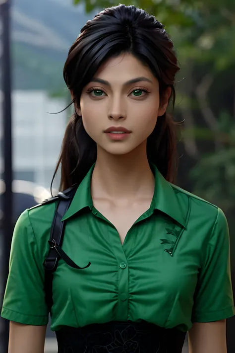 , ,<lora:adria3-wvl:1>, adria,green shirt,