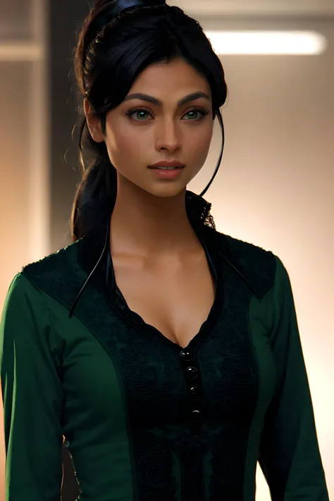 , ,<lora:adria3-wvl:1>, adria,green shirt,