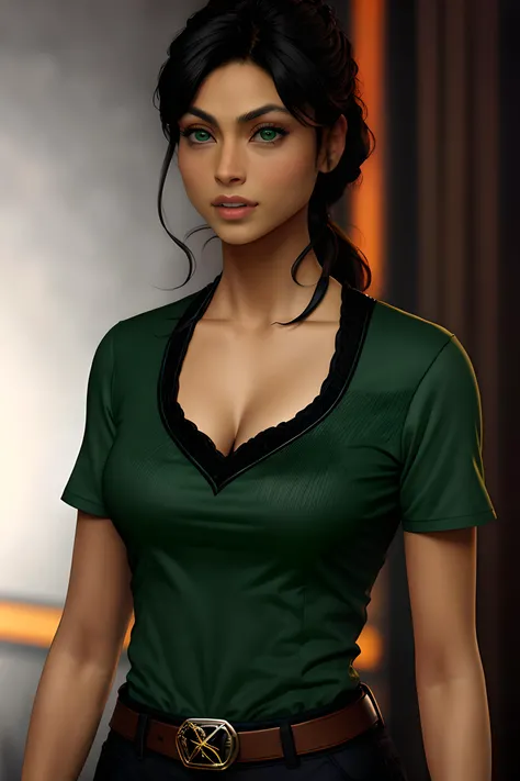 , ,<lora:adria3-wvl:1>, adria,green shirt,