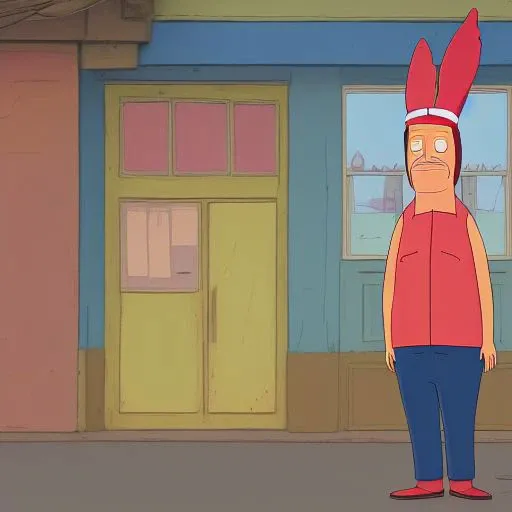 a man standing in the street, bobs-burgers style