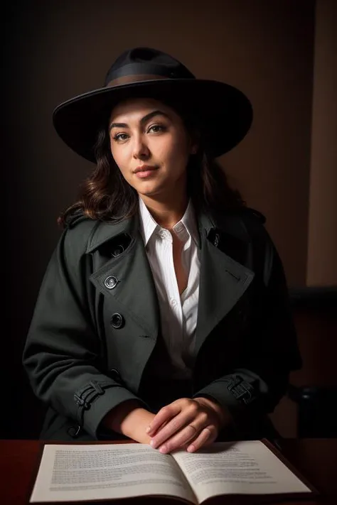 DEN_sera_onlyseraphinexxx
(a 1940s private investigator wearing a trench coat and rimmed hat sitting in a drab dank office at the desk using a typewriter, private investigator, 1940s:1.2),
bokeh, f1.4, 40mm, photorealistic, raw, 8k, textured skin, skin pores, intricate details <lora:epi_noiseoffset2:1>, epiCRealism <lora:ClothingAdjuster3:-1>