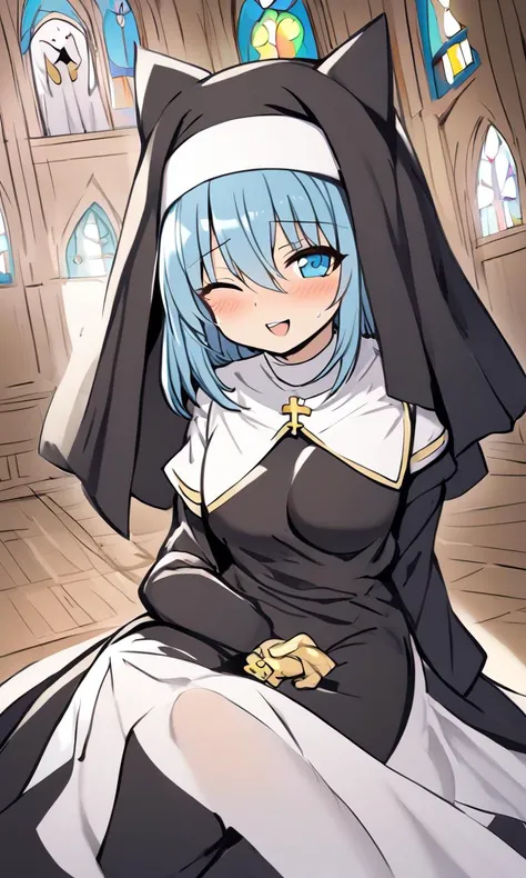 charch, 1girl, childish skindantation huge tit , nun Monastic clothes frock