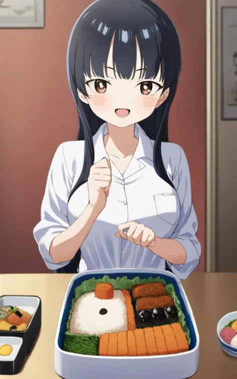 1girl, <lora:sdxl-by-yamada:1>, yamada anna, long_hair straight hair, black_hair, eyebrows_visible_through_hair, bangs, brown_eyes, medium breasts, tall girl blush skindantation doyagao , popsicle , white collared_shirt, navybluue jacket , navybluue pleated_skirt, lowfers, masterpiece 8k_wallpaper