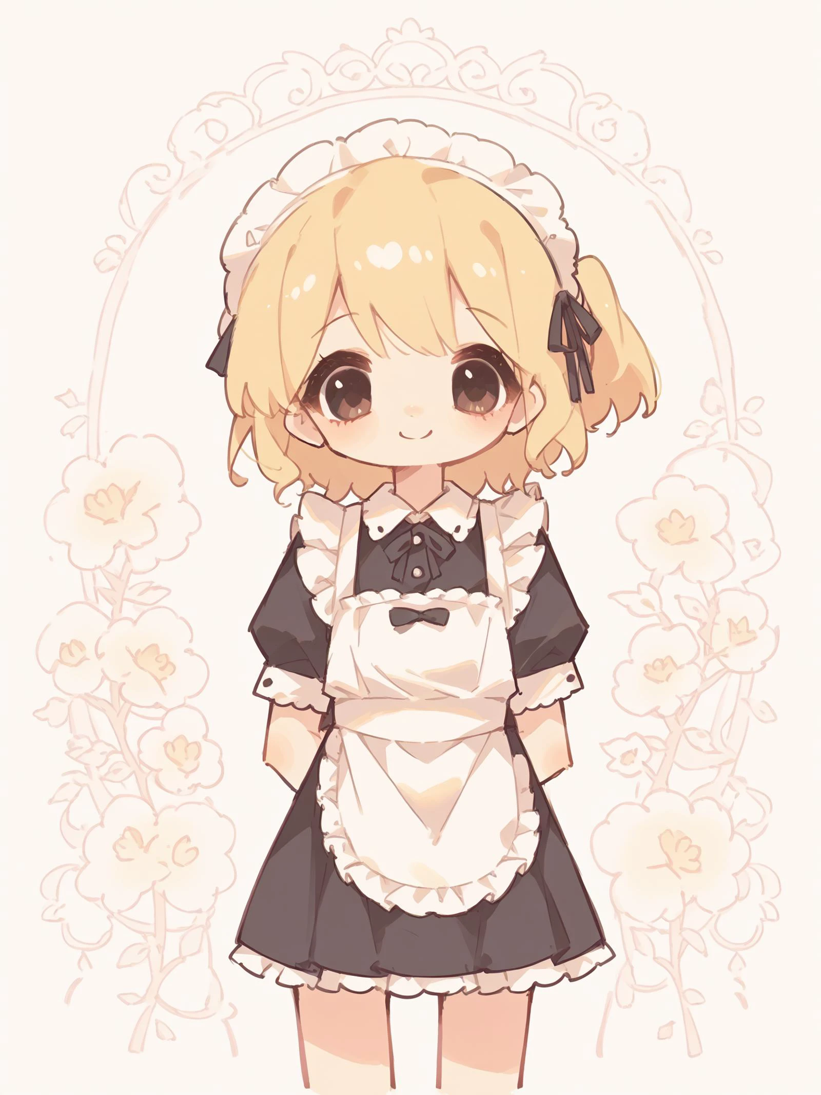 score_9, score_8_up, score_7_up, score_6_up, score_5_up, score_4_up, source_anime, rating_safe,

1girl, maid, maid headdress, short skirt, blonde hair, cowboy shot, smile,