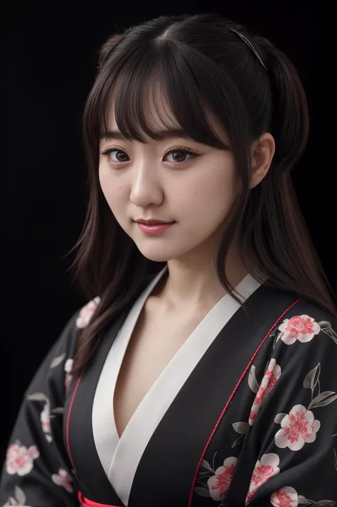 best quality, extra resolution, close up portrait of AIDA_hinas2022 as cute girl, beautiful girl, pretty face, naughty, funny, happy, playful, intimate, flirting with camera, whearing kimono, kimono dress, japanese national dress, cinematic, studio photo, kkw-ph1, (dark theme:1.1) <lora:LowRA:0.2>, (black background:1.3)