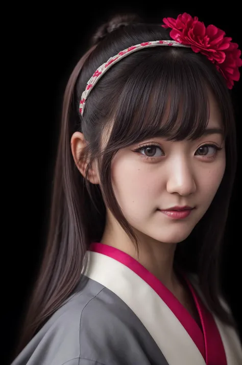 best quality, extra resolution, close up portrait of AIDA_hinas2022 as cute girl, beautiful girl, pretty face, naughty, funny, happy, playful, intimate, flirting with camera, whearing kimono, kimono dress, japanese national dress, cinematic, studio photo, kkw-ph1, (dark theme:1.1) <lora:LowRA:0.2>, (black background:1.3)