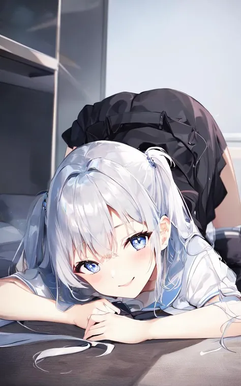 ((masterpiece, best quality)), high resolution,ultra detailed,8k,16k,detailed background, perfect lighting,detailed beautiful eyes,1girl,nsfw,embarrassed,blush,look at viewer,steam,sweat,aroused,seductive eye,(from above,from front:1.2), (pov:1.3),face focus,fisheye lens,1penis,(oralsex),(deep fellatio:1.4),(deepthroat:1.3),:>=,(penis in mouth),hetero,cum in mouth,plana,white hair,long hair,black hairband,white ribbon,braid,fair skin,(flat chest),(short body,slender,short stature,narrow sholders,7years old,over size head:1.1),class room