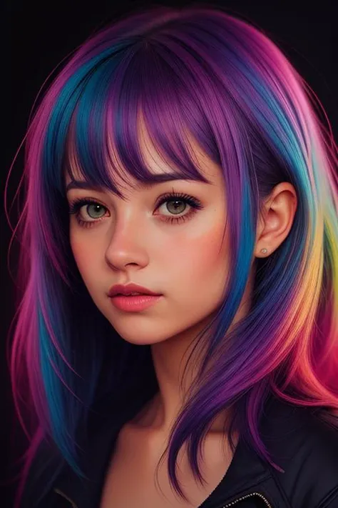 a cute girl,night,  epic realistic, background city, <lora:hair-v3:0.6>, color hair , tail,  (medium_shot:1.3),
