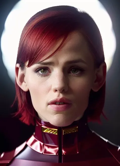 portrait of skswoman, hungry , wearing haute couture , with red Layered haircut , background fire epic (photo, studio lighting, hard light, sony a7, 50 mm, matte skin, pores, colors, hyperdetailed, hyperrealistic), <lyco:Jennifer Garner:1.4>