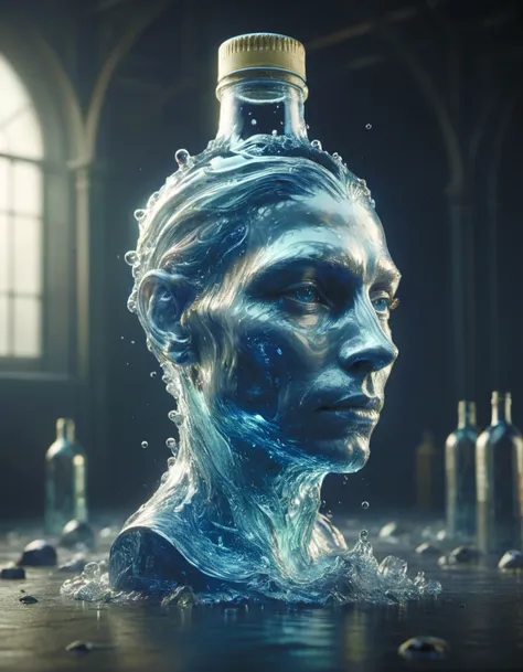 water in the shape of a human head stuffed in a bottle ocean water,futuristic,glowing,gradient,hyper realistic,ray tracing,realistic water,sharp focus,long shot,8k resolution,cinematic,photoshop water and greg rutkowski and alphonse mucha,<lora:add-detail-xl:1.6>,future city,science fiction <lora:Future_Citys_xl-000012:0.8>,watce <lora:watce-sdxl:0.7>,by diegocr