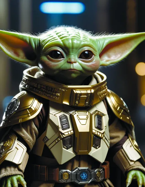 ultra-detailed and realistic close portrait RAW photo of cute little baby Yoda with ornate futuristic armor by Ayami Kojima,Amano,Karol Bak,Greg Hildebrandt,and Mark Brooks,by Antonio Caparo and Ferdinand Knab and Greg Rutkowski UHD <lora:Future_Citys_xl-000012:0.8> <lora:add-detail-xl:1.4>,future city,science fiction