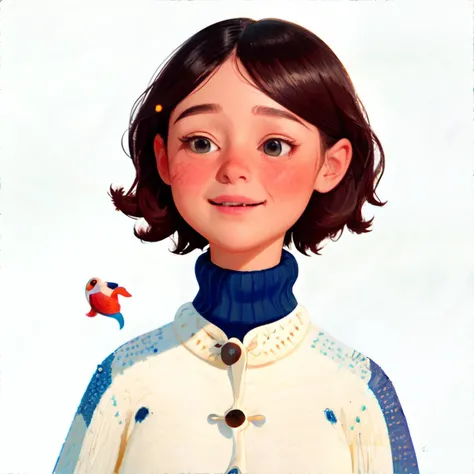 <lora:playfulwhimsy:1.0>, playfulwhimsy style, woman, cheerful expression, wearing turtleneck sweater, short dyed hair, button nose || <lora:playfulwhimsy:0.6>, illustration, masterpiece, perfect quality, sharp focus, shallow depth of field, 8k