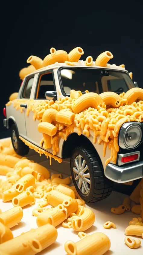 (masterpiece, best quality:1.1), (macaroni, cheese:1.25), a miniature plastic toy car, colorful, collectible, no humans