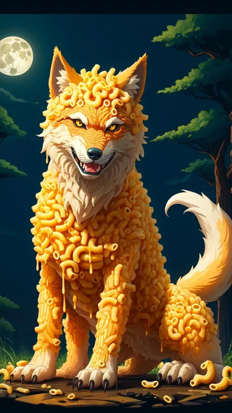 (masterpiece, best quality:1.1), (macaroni, cheese:1.25), a werewolf with wolf form, human form, full moon transformation, wild, primal, dangerous, shapeshifter, mythical, no humans