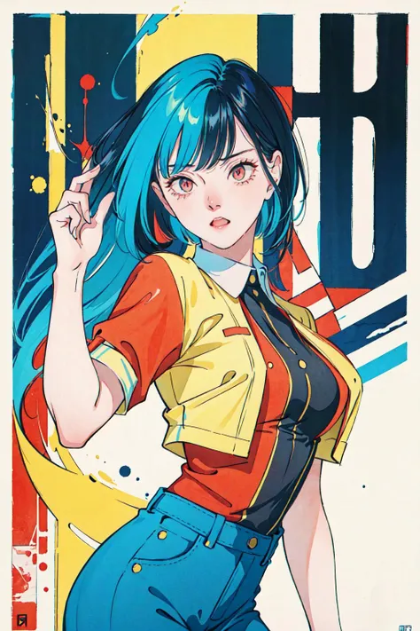 (masterpiece, best quality:1.4), (film poster, cover-style), young woman as the central character, sense of danger and intensity, dark and gritty background, The text is bold and attention-grabbing, color palette is mainly dark with splashes of vibrant colors, fashionable, woman, vibrant, outfit, posing, front, colorful, dynamic, background, elements, confident, expression, majestic, modern, trendy, focus, fashion,