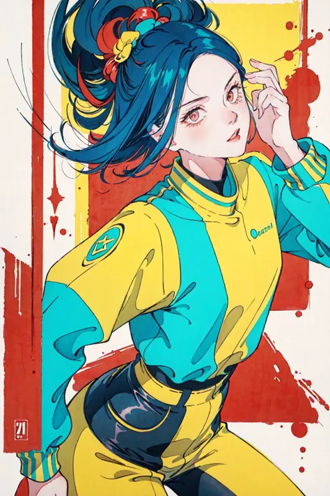(masterpiece, best quality:1.4), (film poster, cover-style), young woman as the central character, sense of danger and intensity, dark and gritty background, The text is bold and attention-grabbing, color palette is mainly dark with splashes of vibrant colors, fashionable, woman, vibrant, outfit, posing, front, colorful, dynamic, background, elements, confident, expression, majestic, modern, trendy, focus, fashion,