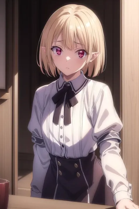 gaspervladi, <lora:gasper vladi anime s2-lora-nochekaiser:1>,
gasper vladi, short hair, blonde hair, (red eyes:1.3), pointy ears,
BREAK shirt, ribbon, school uniform, white shirt, black ribbon, neck ribbon, long sleeves, skirt, red skirt, puffy sleeves,
BREAK indoors, classroom,
BREAK looking at viewer, (cowboy shot:1.5),
BREAK <lyco:GoodHands-beta2:1>, (masterpiece:1.2), best quality, high resolution, unity 8k wallpaper, (illustration:0.8), (beautiful detailed eyes:1.6), extremely detailed face, perfect lighting, extremely detailed CG, (perfect hands, perfect anatomy),