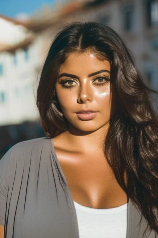 a woman standing in front of a blue window, portrait demi rose, gray skin. grunge, streets of salvador, usa-sep 20, at the seaside, wearing pants and a t-shirt, 5 5 mm photo, yennefer, close up portrait photo, 4 k asymmetrical portrait, uhd candid photo of dirty, directional sunlight skewed shot