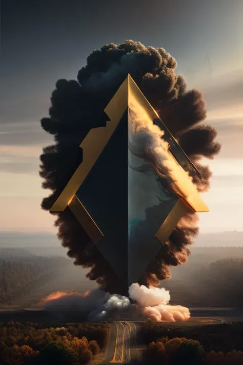 an rz88p4ss4ge landscape made of golden plumes of smoke and ash falling golden hour trending on artstation