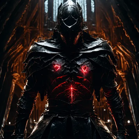 a knight in full metal plate opening his chest revealing a beating heart, dark fantasy, gothic, horror, dark, heavy metal, guts, interiors, [lord of the rings|berserk], realistic, detailed, professional photo, hires, 4k, dramatic lighting, ultra detailed, cinematographic