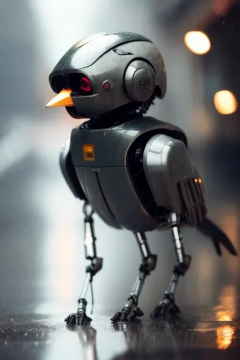 a close up of a (robot ), biomechanical object, robot/human hybrid, cute mix of alfang, alfayev 8 k
a bird wearing a helmet and sunglasses in the rain, concept art, by Adam Marc
