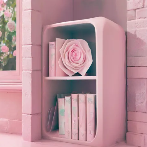 (A closeup of a  Bookshelf), trending, photorealistic painting , [rz-purepastel-21],  iphone wallpaper, beautiful avatar pictures, realistic dreamy illustration, bright rose gold, realistic dreamy illustration