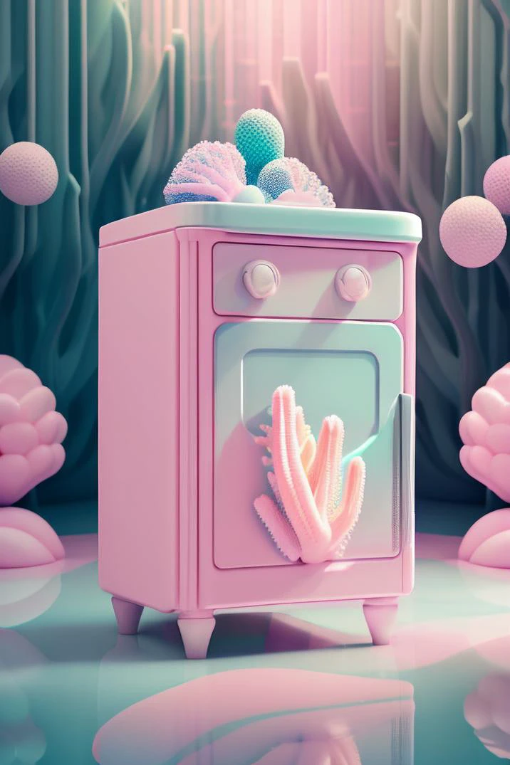 (A End table), trending, unsplash , rz-purepastel-21-20v-c_pastel-2600, a still of a mermaid surrounded by corals, digital art, by Liam Wong, cute intricate machine, blue face unreal engine