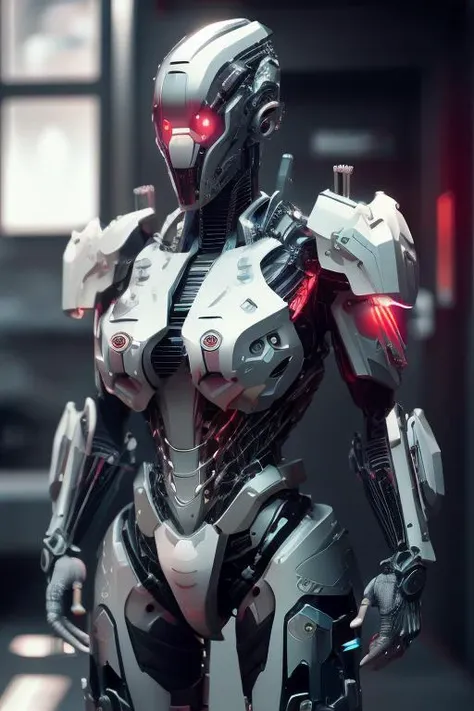 a close up of a cyborg ,  a 3d render ,  realistic sci-fi armor with futuristic armor, cyborg ialogue, cute cybernetic body, cyberpunk fantasy set photo, full body teaser, cyberpunk)))), 4