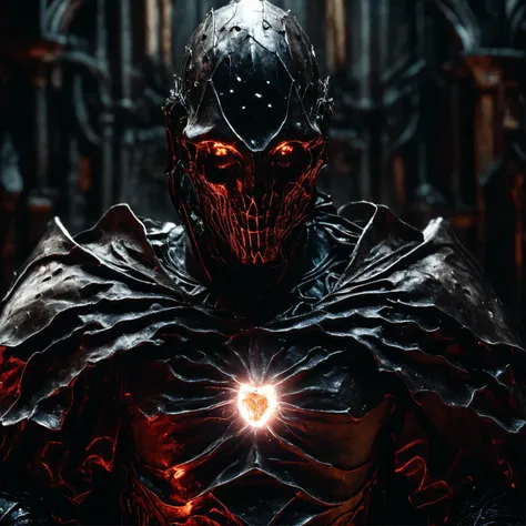 a knight in full metal plate opening his chest revealing a beating heart, dark fantasy, gothic, horror, dark, heavy metal, guts, interiors, [lord of the rings|berserk], realistic, detailed, professional photo, hires, 4k, dramatic lighting, ultra detailed, cinematographic