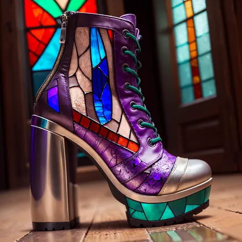 (StainedGlassAI:1.2) : high heels, boots, product photo, design concept, intricate ; <lora:stainedglassai_v10:0.4>