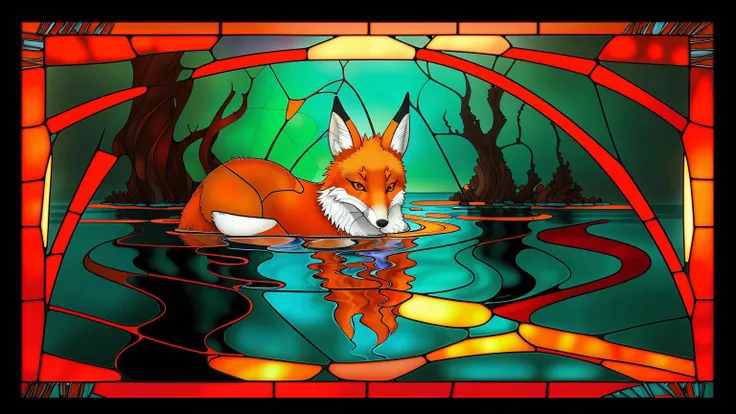 abstract-concepts style painting of a <lora:stainedglassai_v10:0.5> stainedglassai Fox