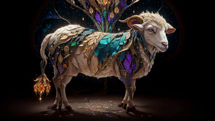 <lora:stainedglassai_v10:0.5> stainedglassai painting of a Sheep AND dr-strange style Apartment