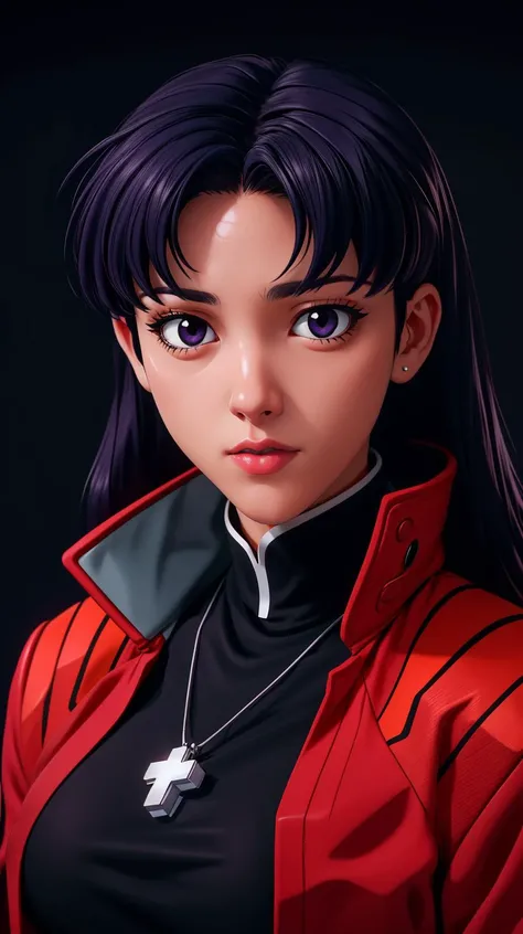 <lora:Katsuragi_MisatoV4:0.6> katsuragi_misato, huge_breasts, standing, solo, Misato_cross_necklace, black_pencil_dress_high_collar_red_jacket, masterpiece, best quality, detailed face, detailed eyes, highres,, kkw-ph1, <lora:epi_noiseoffset2:1> <lora:LORA-XenoDetailer-v2:1>