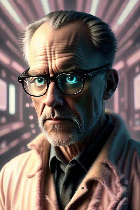 a man with glasses and a pink fur ball , Synaptic_Shadows