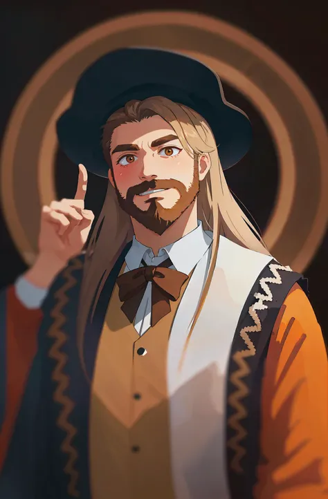 (1boy) , (male focus) ,<lora:gender_slider_v1:-3>,GS-Masculine, man, Norwegian, (Brown eyes Round Eye Shape ), Tapered eyebrows, (white very long hair hairstyle with amish beard), ripped body shape,wearing orangesingle-breasted suit,<lora:ClothingAdjuster3:-0.75>, (solo focus),  portrait, ,  , Hang Loose Gesture, (masterpiece),(best quality),(high resolution:1.4),highres,8k,extremely delicate and beautiful,professional artwork,top quality,picture-perfect,detailed hair,intricate detailed,extreme detailed,good composition,complicate background,hdr,original,high contrast,cinematic light,perfect lighting,<lora:1blacklight:0.65>,<lora:1epi_noiseoffset2:0.8>,,<lora:BG+LGHT:0.5>, background Psychedelic rock concerts at Noonday,<lora:gracia-Style-v2:0.8>