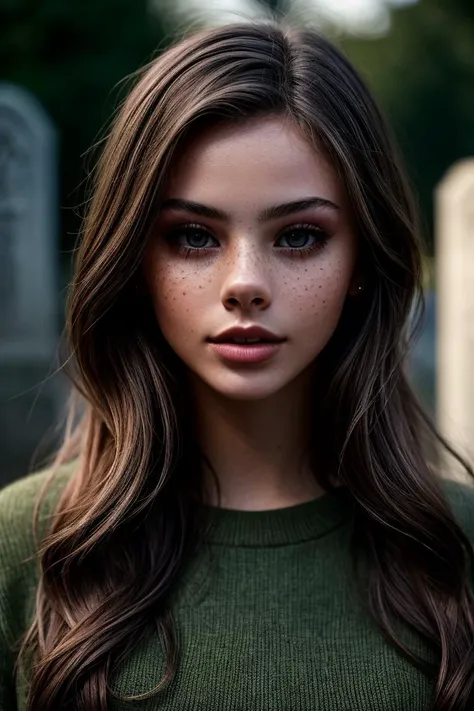 photo of beautiful (me1kaw:0.99), a woman with perfect hair, wearing Leaf Green (Pullover, Corduroy Pants:1.1), (creepy cemetery at night:1.1), (closeup), modelshoot style, (extremely detailed CG unity 8k wallpaper), professional majestic photography, (Leica M6 Camera), 24mm, exposure blend, hdr, faded, extremely intricate, High (Detail:1.1), Sharp focus, dramatic, soft cinematic light, (looking at viewer), (detailed pupils), 4k textures, elegant, ((((cinematic look)))), soothing tones, insane details, hyperdetailed, low contrast, (epicPhoto)
