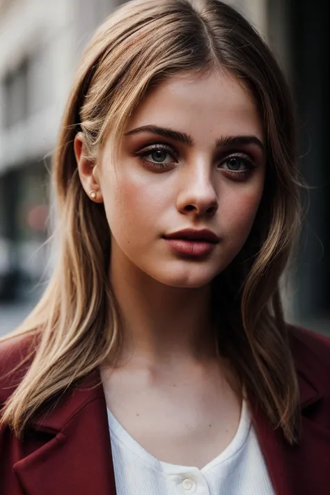 photo of beautiful (1nd1aw-135:0.99), a woman with perfect blonde hair upsweep updo, wearing Oxblood Red (blazer:1.1),  (plain background:1.1), (closeup), modelshoot style, (extremely detailed CG unity 8k wallpaper), professional majestic photography, (Leica M6 Camera), 24mm, exposure blend, hdr, faded, extremely intricate, High (Detail:1.1), Sharp focus, dramatic, soft cinematic light, (looking at viewer), (detailed pupils), 4k textures, elegant, ((((cinematic look)))), soothing tones, insane details, hyperdetailed, low contrast, (epicPhoto)